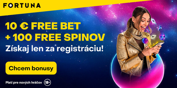 Získajte 10 € free bet a&nbsp;100 free spinov už za&nbsp;registráciu bez&nbsp;nutnosti vkladu.