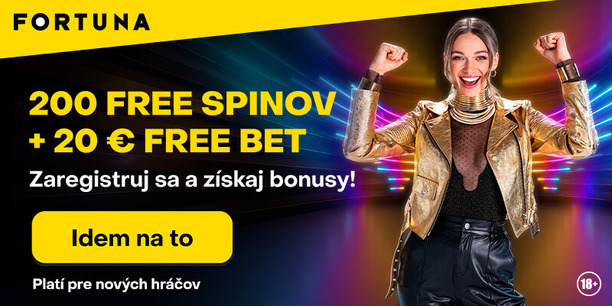 Získajte free bet 20 € a&nbsp;200 free spinov za&nbsp;registráciu vo&nbsp;Fortune.