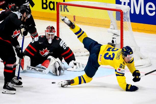 Binnington a padajúci Raymond.