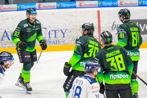 Hokejisti Vlci Žilina sa tešia z gólu v Tipsport lige.