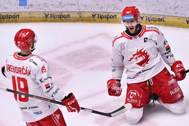 Slováci v&nbsp;drese HC Oceláři Třinec: zľava Patrik Hrehorčák a&nbsp;Miloš Roman.