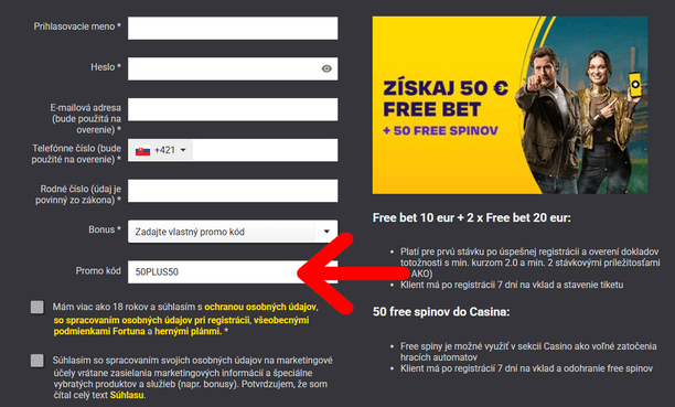 Promo kód 50PLUS50 vo&nbsp;Fortune.