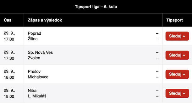 Program zápasov Tipsport ligy naživo v&nbsp;Tipsporte
