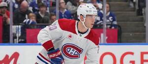 Juraj Slafkovský (Montreal Canadiens) v zápase proti Toronto Maple Leafs.
