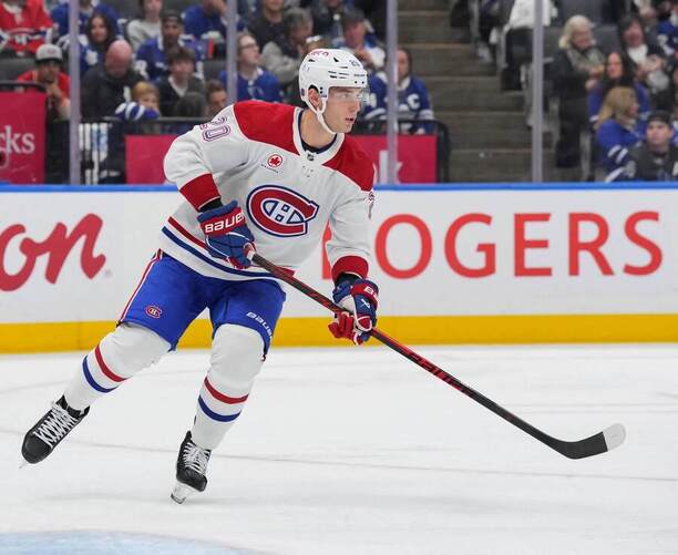 Juraj Slafkovský (Montreal Canadiens) v&nbsp;zápase proti Toronto Maple Leafs.